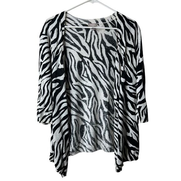 Chico's Tops - Chicos Black White Animal Print Linen Blen 3/4 Sleeve Cardigan Topper 1